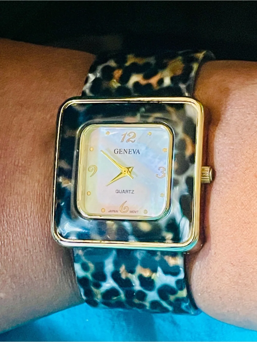 Geneva Leopard Square Face Watch with Gold Trim